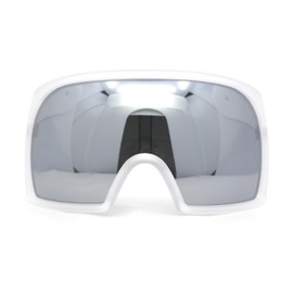 Super Oversized XXL Goggle Style Wrap Around Sport Plastic Sunglasses Frost - Silver Mirror