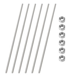 HiPicco M4 x 200mm/8-Inch Fully Threaded Rod & Studs, 304 Stainless Steel Right Hand Threads Rods, M4-0.7 Thread Pitch for Beaded Garden Stake Rods 6 Pack【with Nuts】