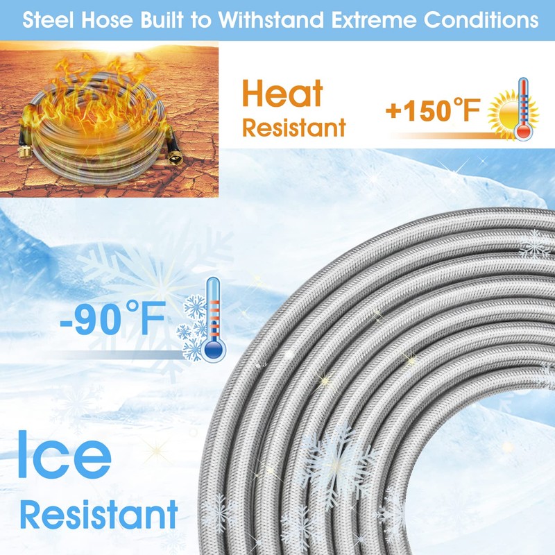 IRRIGLAD Garden Hose 304 Stainless Steel Metal Braided Hose, Lightweight,