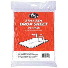 Standard Plastic Drop Dust Sheet - 2.7m x 3.6m Dust Sheets for Decorating - Protective Cover for DIY Painting - Floor Covering for Home Improvement