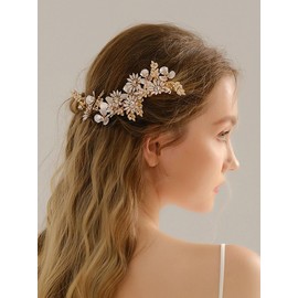 BERYUAN Wedding Flower Leaf Rhinestone Hair Clips Handmade Rhinestone Bridal Headpiece Crystal Wedding Hair Barrettes for Women (gold)