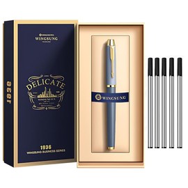 JDFNVFK Boligrafo Elegante de Gel Caja de Regalo, Pluma Elegante con 5 Recargas Adicionales Negras de 0,5 mm, Perfecta Regalos de Agradecimiento para Colegas y Navidad Regalo para Hombre, Gris