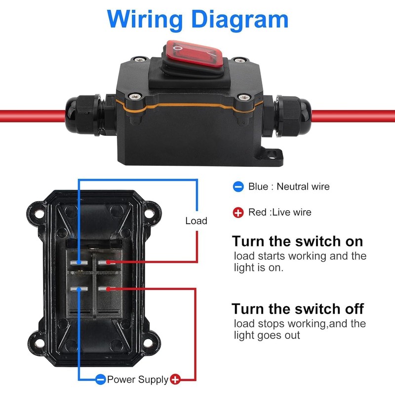Gebildet Inline Switch 12V-230V/35A DPST Double Sided Wiring Switch 35A