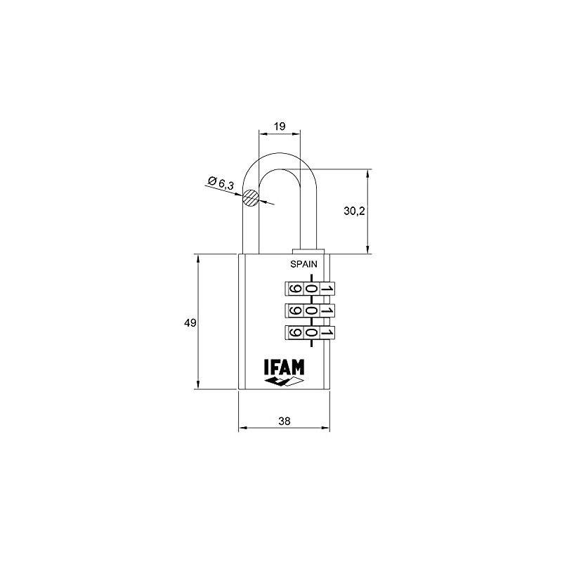 Ifam 619 C40R Combination Lock, Brass
