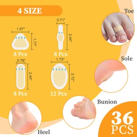 Blister Bandages for Feet, Hydrocolloid Gel Bandages Waterproof, 36Pcs Blister Pads Tape Cushions for Toe, Feet and Heel, Travel & Hiking Essentials for Blister Prevention & Recovery (Variety Pack)