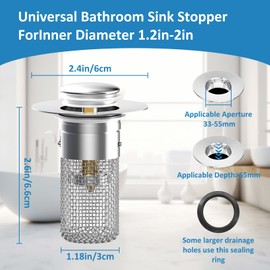 Luxmeroletta 2Pcs Bathroom Sink Drain Strainer,Pop Up Sink Drain Stopper with Removable Stainless Steel Hair Catcher Basket,2 in 1 Sink Drain Plug Filter for Bathroom Sink Stopper Replacement