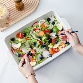 HVH Large Casserole Dish, 9x13 Baking Dish for Oven, Ceramic Lasagne Pan Deep, Lasagna Baking Dishes for Casseroles 13 x 9, Ceramic Bakeware, 9x13 Baking Pan for Oven, Farmhouse Style (White)