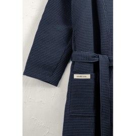 PandaHome Bathrobe 100% Cotton Waffle Fabric Travel Bathrobe for Men and Women, Soft, Absorbent and Lightweight Spa Bathrobe, blue