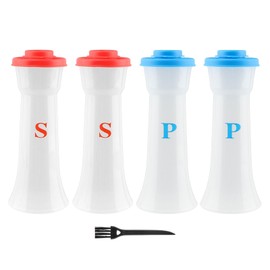 Plastic Salt And Pepper Shakers With Lids,Salt And Pep-per Shaker Set,Picnic Salt And Pepper Shakers For Restaurant Kitchen Camping Outdoor (4, Blue+Red)