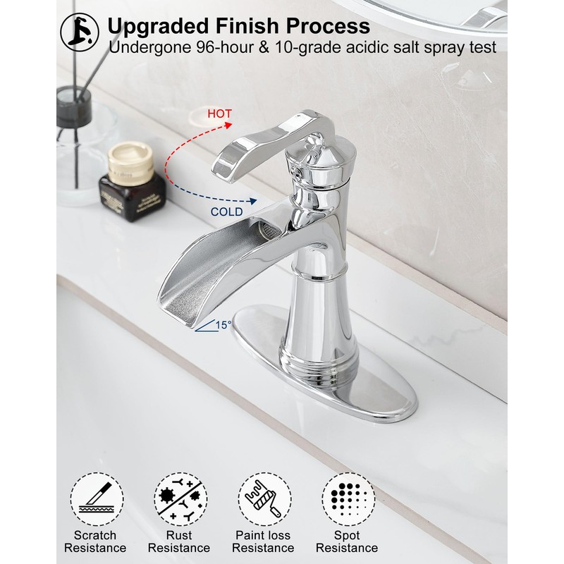 HEYMYTAP Brass Chrome Bathroom Faucet Single Handle, Bathroom Faucets One