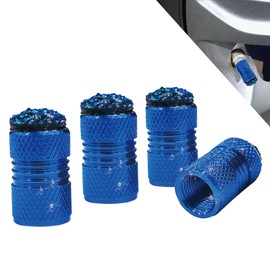 Bling Tire Valve Stem Caps for Car,4 Pack Rhinestone Crystal Metal Valve Covers – Universal Fit for Cars, SUVs, Trucks Stylish Car External Accessories for Women (Blue)