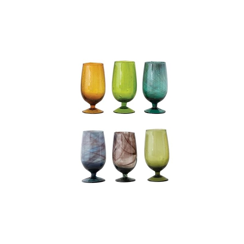 Creative Co-Op Hand Blown Stemmed Drinking Glass, Set of 6