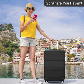 Kono 28 Inch Luggage Expandable Suitcase Lightweight with Spinner Wheels TSA Lock Hardside Large Checked Luggage Durable Rolling Suitcase Black