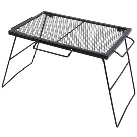 CAMPMAX Folding Campfire Grill Grate, Portable Heavy Duty Steel Over Fire Camp Grill for Outdoor Camping Cooking Fire Pit, Black with 2 Heights