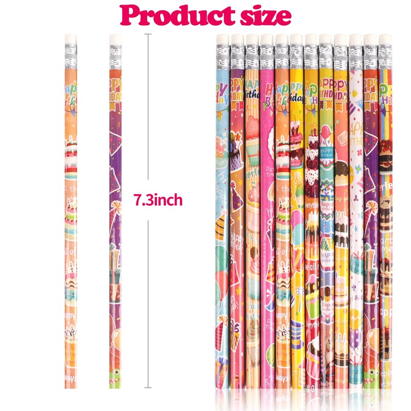 Birthday Pencils 48 Pack #2 HB with Eraser Kids Party