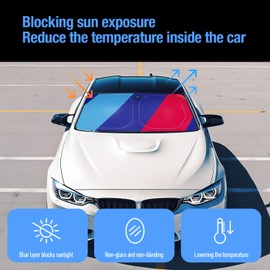 Car Windshield Sun Shade Blocks UV Rays Sun Visor Protector, Blue Material, No Reflected Glare,59" Sunshade for X1 X3 X5 (Blue///M-S)