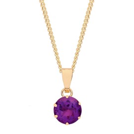 Old English Jewellers 9ct Yellow Gold 1.00ct Natural Amethyst Solitaire Pendant Necklace + 18 inch Chain - Solid 9ct Gold