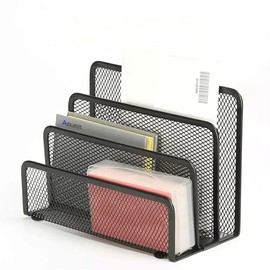 Organizador Vertical de Escritorio Porta Sobres de 3 Espacios Para Oficina Metalico Malla Mesh Negro