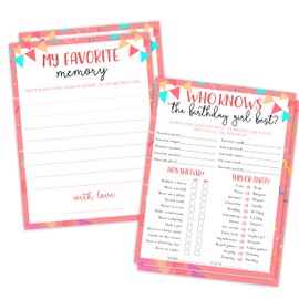 Who Knows The Birthday Girl Best & Favorite Memory - 20Pcs Birthday Double-Sided Game Cards - Flags Theme Birthday Game Cards for Girls - Birthday,Sleepover Party & Acticities Supplies - A05