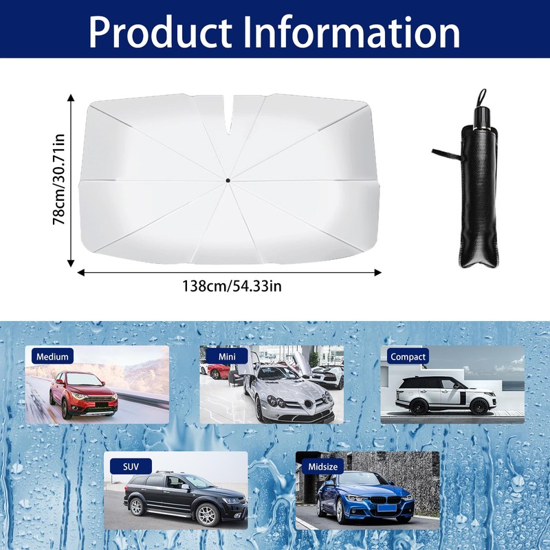 Jisrcha Sun Protection Car Windscreen with 10 Arms, Foldable Car