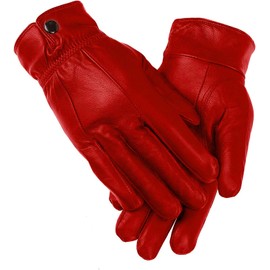 Women's Leather Gloves, Extra Soft and Warm Ladies Waterproof Gloves (L-XL, Bright Red)