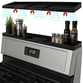 Silicone Magnetic Stove Shelf For Back Of Stove - Over The Stove Shelf, Magnetic Stove Top Shelf, Over The Stove Spice Rack, Oven Shelf For Top Of Stove, Heat Resistant, Includes 6 Extra Plates, Black