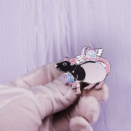 Black Enamel Brooch with Hood Cute Mouse with Flowers Fashion Jewelry Decoration Alloy Steel, Alloy Steel
