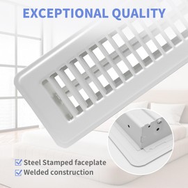 Howeall 2" x 10" 2 Pack Floor Vents Floor Registers, Heavy Duty Metal Heat Air Vent Covers with Rust Proof Finish for Home Office Floor Registers Grilles & Vents (White)
