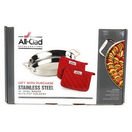 All-Clad Stainless Steel 15" Oval Baker with Pot Holders