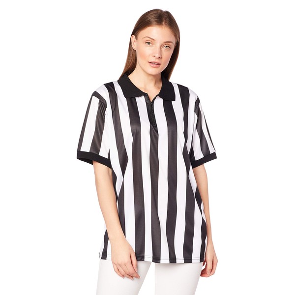 Crown Sporting Goods Women's Official Striped Referee/Umpire Jersey, Small, Black/White
