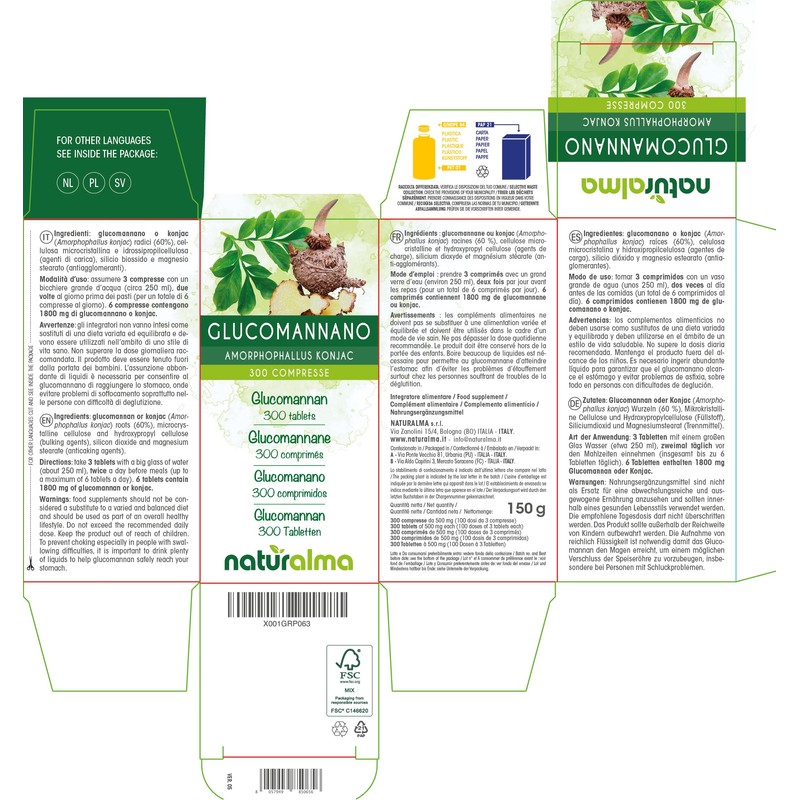 Glucomannan (Amorphophallus konjac) Roots NATURALMA | 150 g | 300