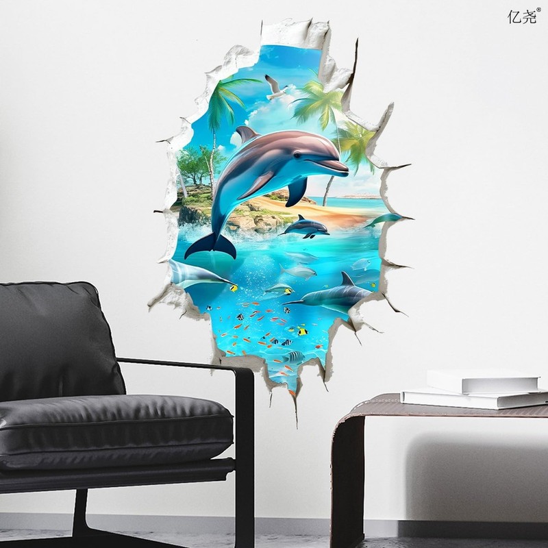 Break Through Wall Effect Ocean Themed Static Electricity Window Decorations