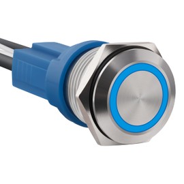 Ordentlich LED Latching Stainless Steel Push Button Switch 12-24V DC 20A 1NO On Off with Wire Socket (1, Blue, 16mm)