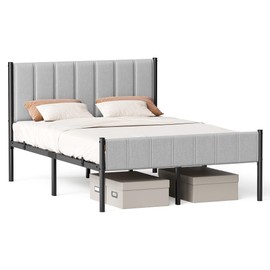 VASAGLE Full Bed Frame with Upholstered Headboard, Metal Bed Frame Full Size with Footboard, 1100 lb Weight Capacity, Steel Slats, Easy Assembly, No Box Spring Needed, Dove Gray URMB982G01V1