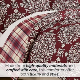 Southshore Fine Living, Inc. Full/Queen Size Christmas Comforter Set with 2 Pillow Shams, Reversible Red Christmas Bedding Set with 2 Patterns, Queen/Full Comforter - Red Plaid & Holly Print