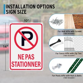 Faittoo Ne Pas Stationner, Stationnement Interdit, Panneau de Stationnement, 10 par 14 pouces, réfléchissant Aluminium sans Rouille. French No Parking Sign, 14" x 10" Aluminum