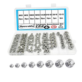 154PCS Locknuts Assortment Kit,6#32 8#32 10#24 10#32 1/4-20 5/16-18 3/8-16 1/2-13 SAE Lock Nuts,304 Stainless Steel Nylon Insert Hex Lock Nuts