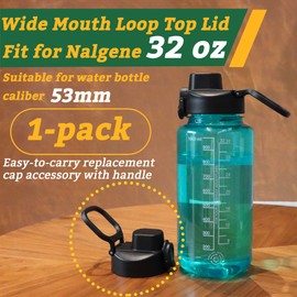 LUTQ 1 Pack Auto Flip Lid for Nalgene 53mm Wide Mouth Bottles, BPA Free Lid Replacement for Nalgene 32 oz 53mm Wide Mouth, Replacement Cap Accessories with Handle, Black