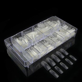 PROFICO Pack of 100 Nail Tips Nail Tips in Box | Classic Square Half Cover French Acrylic Artificial Nails | 10 Sizes (Clear)