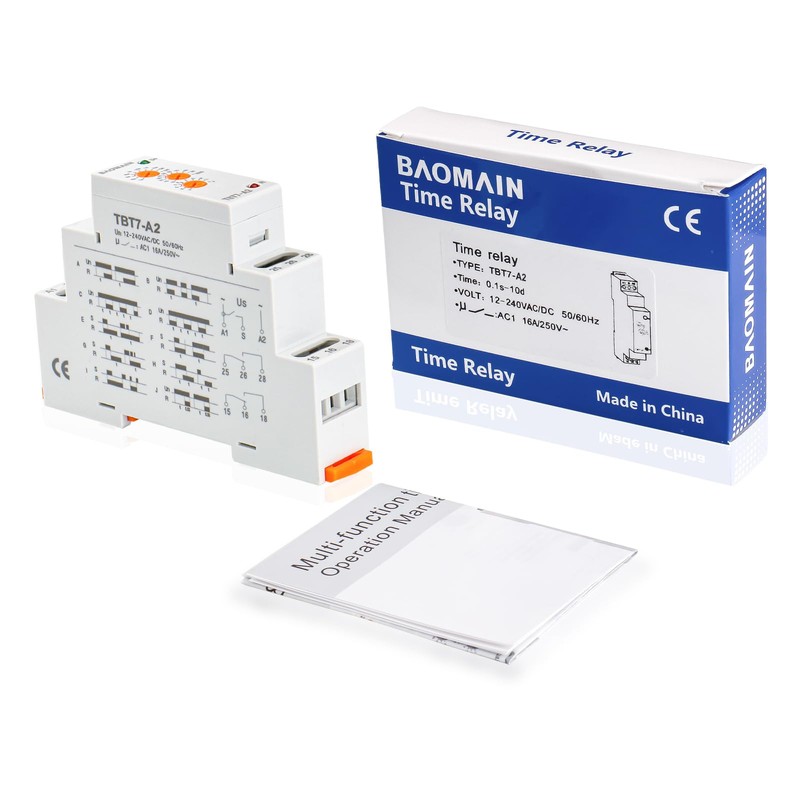 Baomain Multi-Function Time Relay, 16A SPDT 10-Functions, DIN Rail Mounting