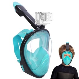 Wsobue Snorkel Mask for Kids,Full Face Diving Mask Anti-Fog, Anti-Leak Dry Top Snorkel Set for Children Aged 5-14 (Black Green XS for Kids)