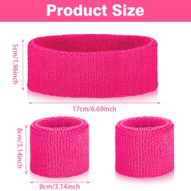 3 Pieces Neon Sweatbands Wristband Headband Set, 80s/90s Outfits for Women Sports Wristband Headband Terry Cloth Athletic Sweat Bands 80s Women Accessories for Glow Party Supplies Halloween Costume