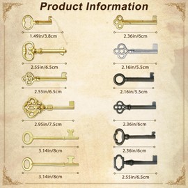 Universal Skeleton Key Set - 12PCS Hollow Barre Skeleton Keys Replacement for for Vintage Furniture, Old Style Cabinets or Doors, Select Antique Furniture Limited Compatibility