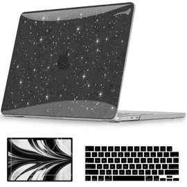 QJUZO Compatible with Glitter MacBook Air 13 inch Case 2025 2024 2023 2022 M4 M3 M2 (Model A3240 A3113 A2681) Sturdy Laptop Plastic Hard Shell for MacBook Air 13.6" + Keyboard & Screen Cover, Black