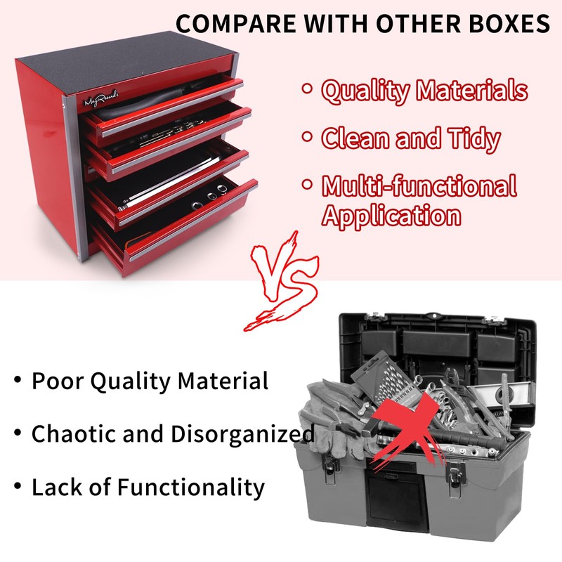 MayRecords Red Mini Metal Tool Box with 5 Drawers and