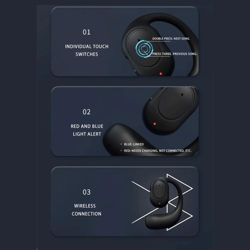 Aswalling Wireless Headphones Bluetooth Headset with Microphone Bone Conduction Handsfree