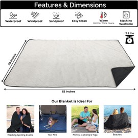 BRAWNTIDE Large Outdoor Waterproof Blanket - Extra Thick Fleece, Warm, Windproof, Sandproof, Ideal for Camping, Picnics, Grass, Stadiums, Travel, Hiking, Pets, Dogs, Concerts, Car, SUV, Truck (Black)