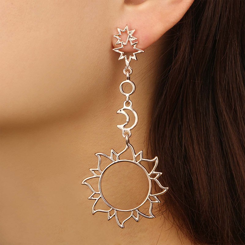 YienDoo Moon Sun Dangle Earrings Star Studs Rose Gold Charms