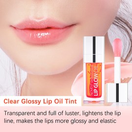 Uocasi Plumping Lip Oil, Hydrating Lip Gloss Tinted Lip Balm Transparent Lip Care, Big Brush Head Glitter Shine, Long Lasting Nourishing Non-sticky Fresh Texture (#2 Coral), 1 count