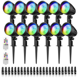CRODIAL Low Voltage Landscape Lighting, 15W RGB Color Changing Landscape Lights with Remote, AC/DC 12V-24V Christmas LED Landscape Lighting Kit, IP66 Waterproof Spotlight for Yard Garden Path (12Pack)